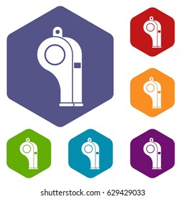 Whistle icons set hexagon isolated vector illustration