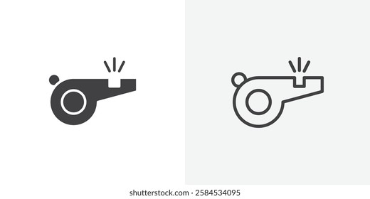 Whistle icons vectors illustrations in black fill and liner versions