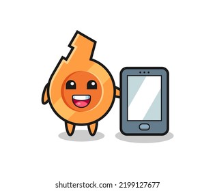 whistle illustration cartoon holding a smartphone , cute design