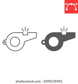 Whistle line and glyph icon, blower and judge, referee whistle vector icon, vector graphics, editable stroke outline sign, eps 10.