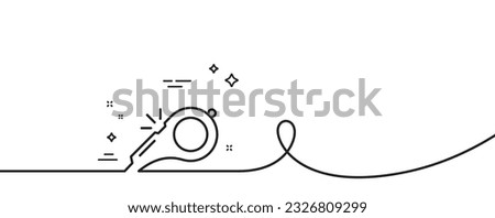 Whistle line icon. Continuous one line with curl. Kick-off sign. Referee tool symbol. Whistle single outline ribbon. Loop curve pattern. Vector