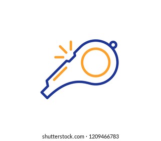 Whistle line icon. Kick-off sign. Referee tool symbol. Colorful outline concept. Blue and orange thin line color icon. Whistle Vector