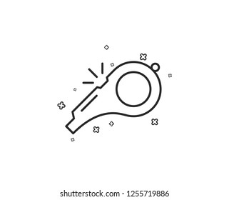 Whistle line icon. Kick-off sign. Referee tool symbol. Geometric shapes. Random cross elements. Linear Whistle icon design. Vector