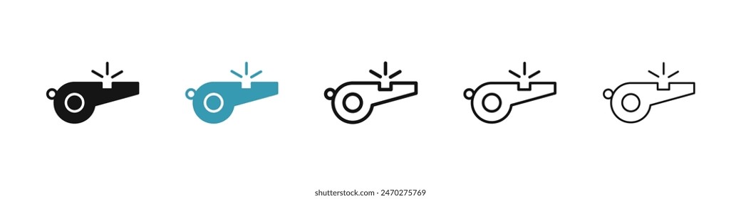 Whistle line icon set. soccer or football match referee blower whistle vector icon. trainer coach blow whistle vector icon for UI designs.