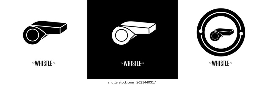 Whistle logo set. Collection of black and white logos. Stock vector.