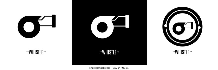 Whistle logo set. Collection of black and white logos. Stock vector.