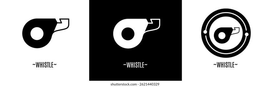 Whistle logo set. Collection of black and white logos. Stock vector.