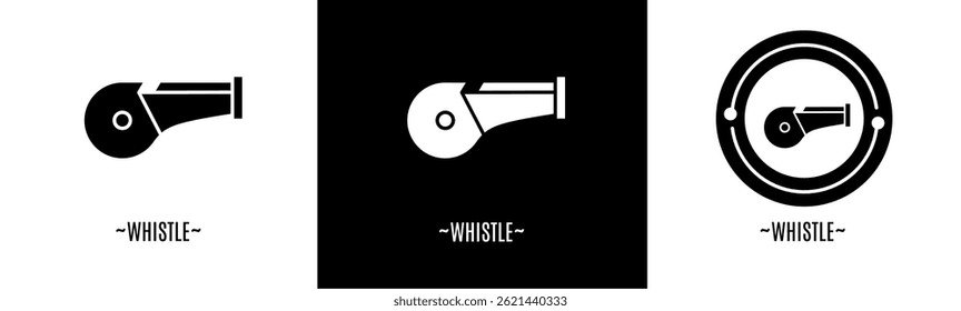 Whistle logo set. Collection of black and white logos. Stock vector.