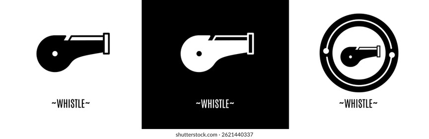 Whistle logo set. Collection of black and white logos. Stock vector.