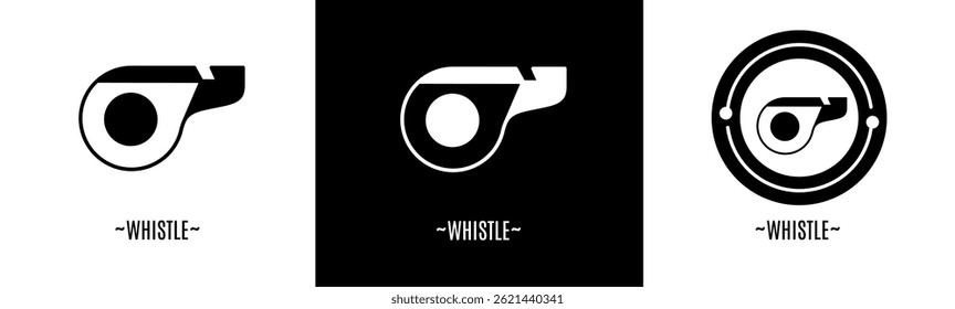 Whistle logo set. Collection of black and white logos. Stock vector.