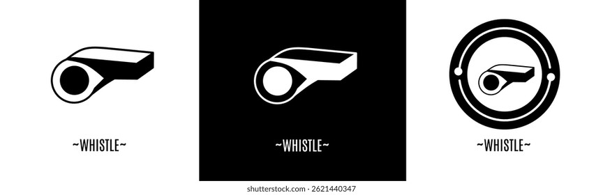 Whistle logo set. Collection of black and white logos. Stock vector.
