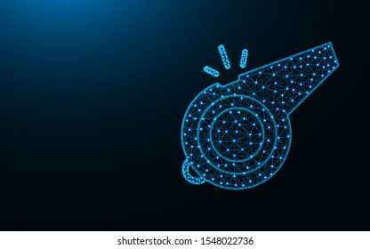 Whistle low poly design, abstract geometric image, wireframe mesh polygonal vector illustration made from points and lines on dark blue background