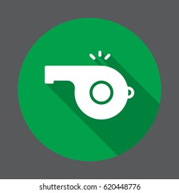 Whistle noise flat icon. Round colorful button, circular vector sign with long shadow effect. Flat style design
