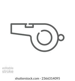 Whistle referee sport icon. Outdoor emergency loud sound as sports equipment. Silhouette line style pictogram. Editable stroke vector illustration. Design on white background. EPS 10