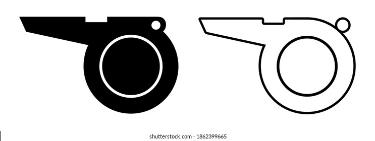 Whistle. Set of black and transparent whistle. Isolated flat icon symbol. Vector illustration.