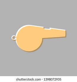 Whistle sign. Emboss effect with light orange icon on gray background.