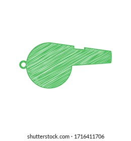 Whistle sign. Green scribble Icon with solid contour on white background. Illustration.