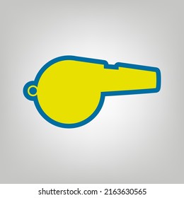 Whistle sign. Icon in colors of Ukraine flag (yellow, blue) at gray Background. Illustration.