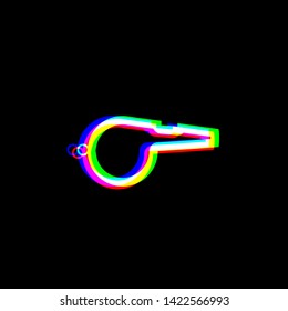 Whistle sign. Red, green and blue unfocused contour icon at black background. Illustration.