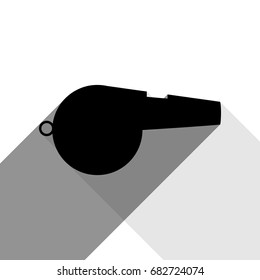 Whistle sign. Vector. Black icon with two flat gray shadows on white background.