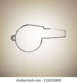 Whistle sign. Vector. Brush drawed black icon at light brown background.
