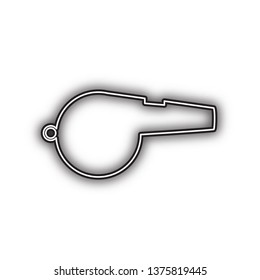 Whistle sign. Vector. Double contour black icon with soft shadow at white background. Isolated.