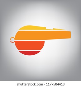 Whistle sign. Vector. Horizontally sliced icon with colors from sunny gradient in gray background.