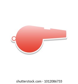 Whistle sign. Vector. Reddish icon with white and gray shadow on white background. Isolated.