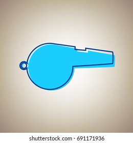 Whistle sign. Vector. Sky blue icon with defected blue contour on beige background.