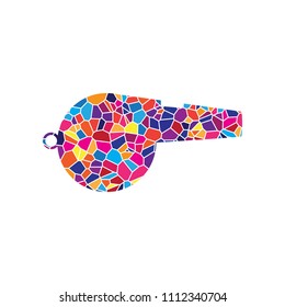 Whistle sign. Vector. Stained glass icon on white background. Colorful polygons. Isolated.