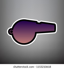 Whistle sign. Vector. Violet gradient icon with black and white linear edges at gray background.