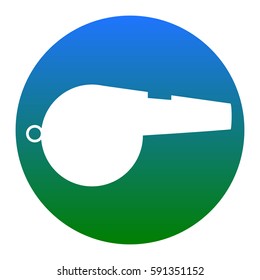 Whistle sign. Vector. White icon in bluish circle on white background. Isolated.