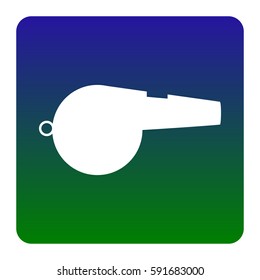 Whistle sign. Vector. White icon at green-blue gradient square with rounded corners on white background. Isolated.