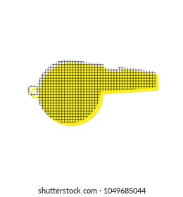 Whistle sign. Vector. Yellow icon with square pattern duplicate at white background. Isolated.