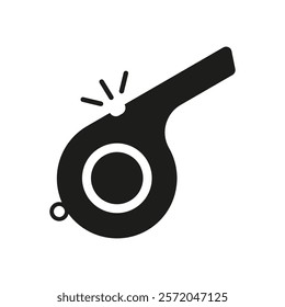 Whistle Silhouette Icon for Referee or Sports Equipment. Referee Sport Tool Symbol. Signal or Alert Sound Tool. Isolated Vector Illustration.