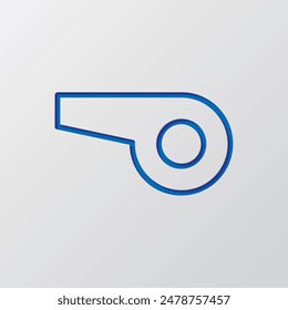 Whistle simple icon vector. Flat design. Paper cut design. Cutted blue symbol with shadow. Gray background.ai