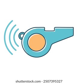 Whistle sound illustration. Blue whistle with sound waves, isolated on white background. Perfect for sports, referee, training, or coaching graphics.