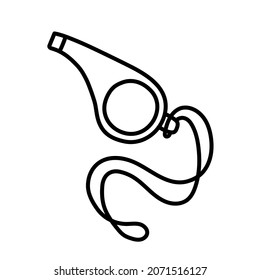 Whistle. Sport equipment line sketch. Hand drawn doodle outline icon. Vector black and white freehand fitness illustration