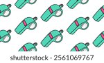 Whistle for sports. a device that creates sound vibrations. Make a loud sound. seamless pattern, wallpaper, textile, print isolated on white background. Hand drawn vector illustration.