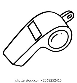 Whistle for sports. a device that creates sound vibrations. Make a loud sound. Icon,element,symbol,logo isolated on white background. Hand drawn vector illustration. Line, doodle, coloring