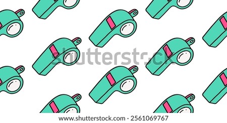 Whistle for sports. a device that creates sound vibrations. Make a loud sound. seamless pattern, wallpaper, textile, print isolated on white background. Hand drawn vector illustration.