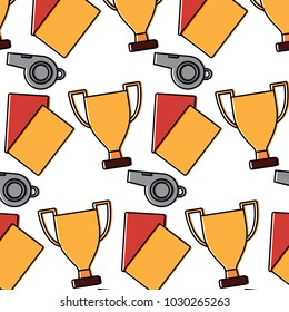 whistle trophy and cards soccer sport pattern