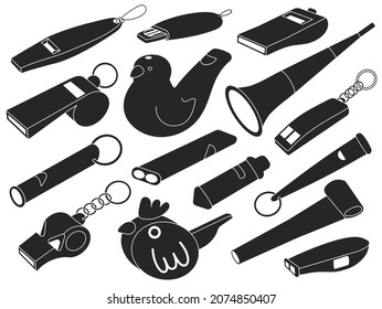 Whistle vector black set icon. Isolated black set icon baby blower.Vector illustration whistle on white background.