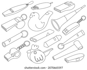 Whistle vector outline set icon. Isolated outline set icon baby blower.Vector illustration whistle on white background.