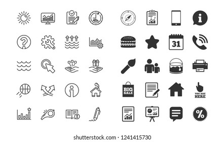 Whistle, Waves and Sun line icons. Customisation, Global warming and Question mark signs. Signature Rfp, Information and Efficacy symbols. Gift box, Consolidation and Operational excellence. Vector