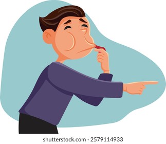 
Whistle-blower Pointing to a Wrongful Doing Vector Cartoon Character. Person blowing the whistle on illegal practices of a company