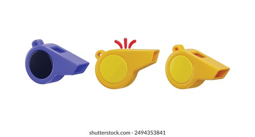 Whistles icon set 3d rendering vector illustration