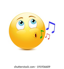 Whistling emoticon on a white background. Vector