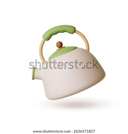 Whistling kettle 3d icon. Isolated teapot realistic rendering style. Kitchen device for boiling water for tea coffee and hot drinks, vector household appliance