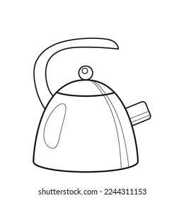 Whistling kettle. Black and white vector image. Coloring.